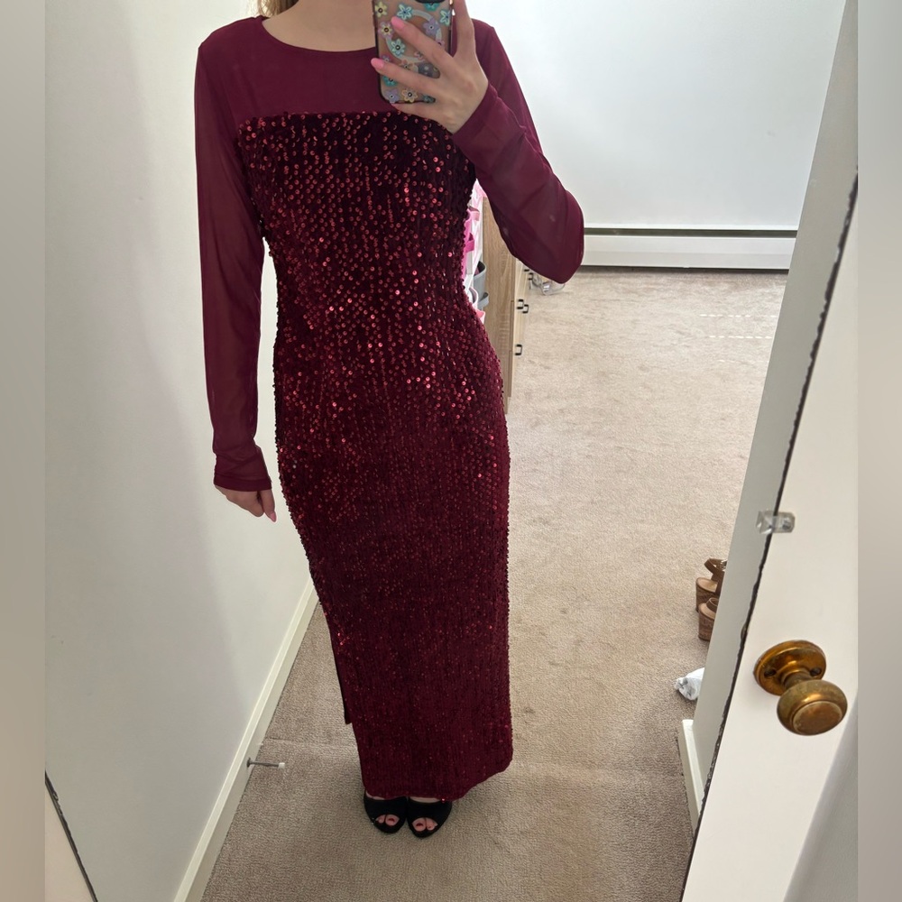 Grace Karin Burgundy Sequin Maxi Dress